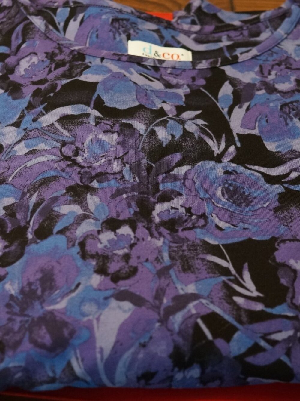 Denim & Co Blue Iris Printed Floral Perfect Jersey Long Sleeve Top